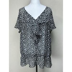 Lane Bryant Ruffle Chiffon Top 18/20 Blk Geo peplum Drop Waist Fairy Whimsy